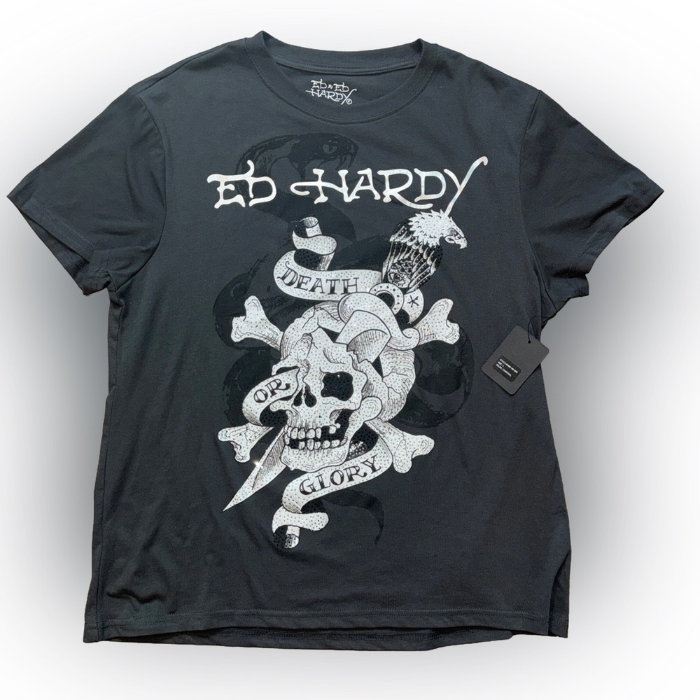 Ed Hardy Charcoal Skull Glory Tee size medium